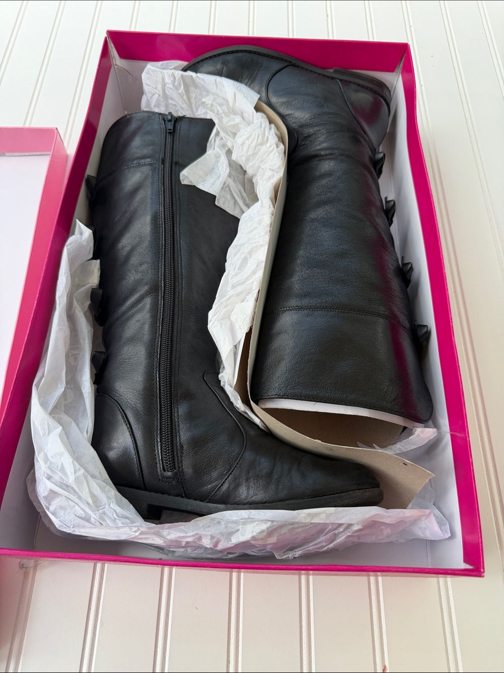 Gianni Bini Black Leather Knee-High Zip Boots